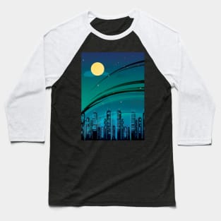 Blue City Night Moon Baseball T-Shirt